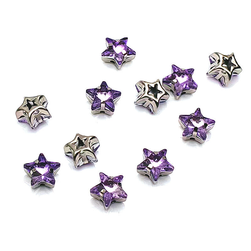 Electroplated Pentagram Glass Beads 10mm Silver White Star Cutouts 50pcs 2