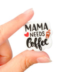 Silicone Focal Beads Mama Needs Coffee Letters Printed Red Heart 20pcs 2