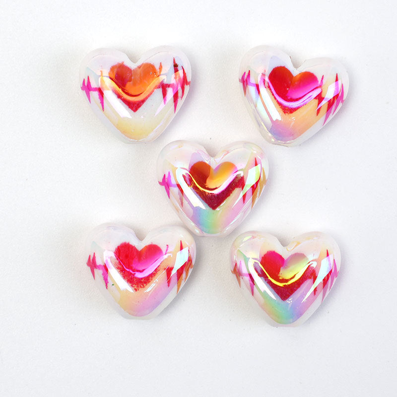 UV Plating Heart Acrylic Beads 17mm Two-Color ECG Pattern 50pcs 8