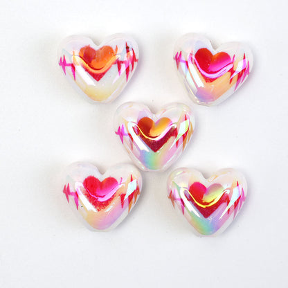 UV Plating Heart Acrylic Beads 17mm Two-Color ECG Pattern 50pcs 8