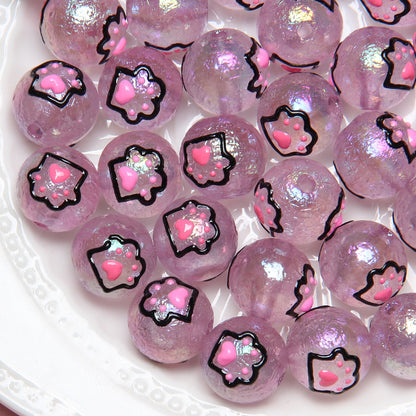 Hand Painted Cat Claw Strawberry Series Acrylic Beads 16mm 10pcs 20