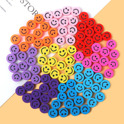 Smiley Face Flat Clay Beads 9mm Colorful Multicolor 100pcs 14