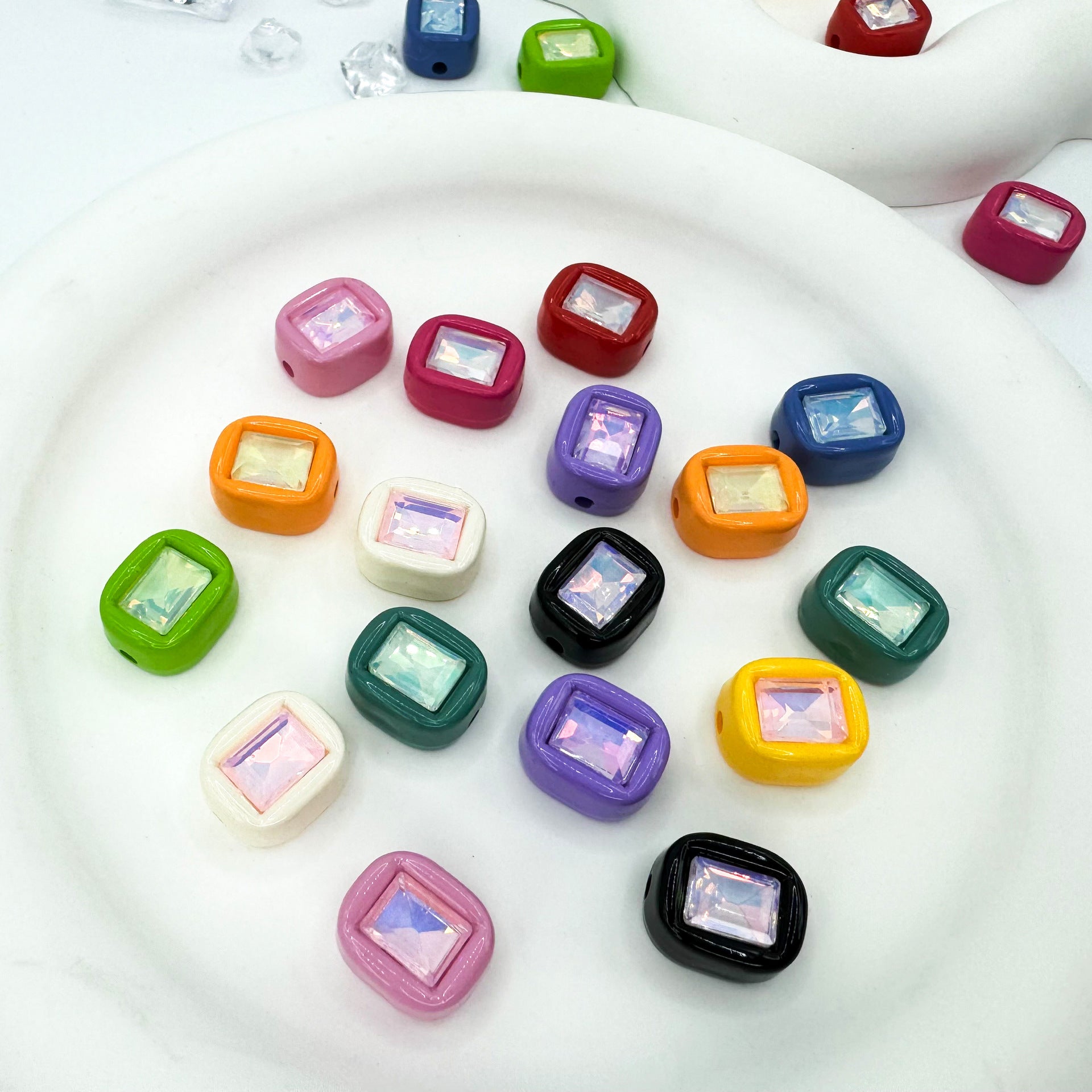 Painted Square Acrylic Beads 14mm Diamond Faceted Mixed Colors 10pcs