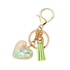 Acrylic Rainbow Pearl Heart Keychain with Pastel Beads and Green Tassel
