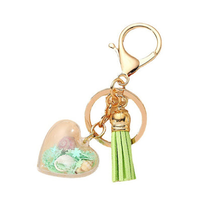 Acrylic Rainbow Pearl Heart Keychain with Pastel Beads and Green Tassel