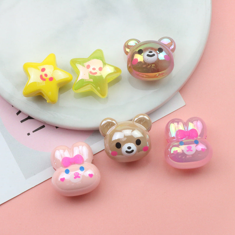 Hand Painted Bear Rabbit Star Acrylic Beads 17-20mm Single Piece