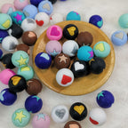 15mm Heart Silicone Beads Multi Color Layered Two Tone Matte 50pcs 2