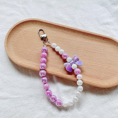 Acrylic Beaded Bow Keychain Colorful Glossy Pearl Accents 14