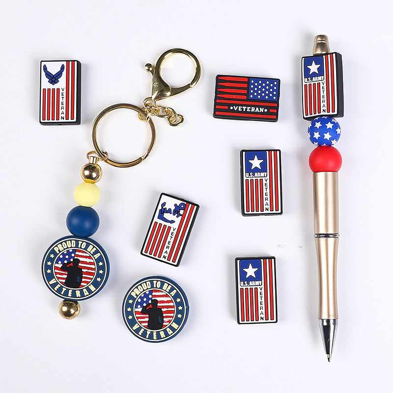 Silicone Focal Beads Careers American Flag Veteran Emblem 20pcs 3
