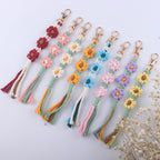 Handmade Woven Flower Keychain Cotton Polyester Gold Clasp