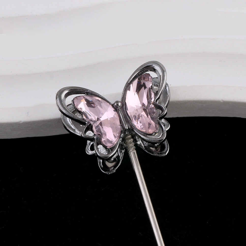 Butterfly Metal Beads 26mm Double-Sided Crystal Glass Embedded 3pcs 9