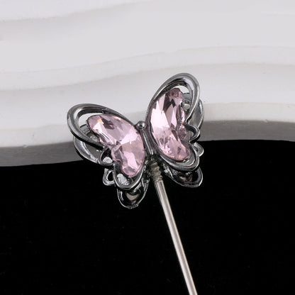 Butterfly Metal Beads 26mm Double-Sided Crystal Glass Embedded 3pcs 9