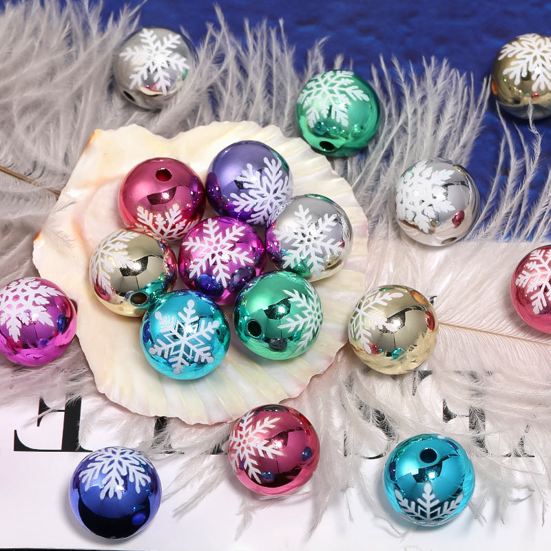 Christmas Transparent Snowflake Printing Acrylic Beads 16mm 50pcs 2