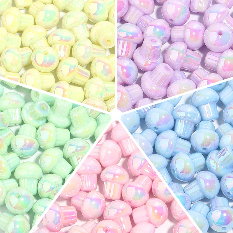 Candy Color Mushroom Acrylic Beads 13mm Glossy Iridescent 10pcs