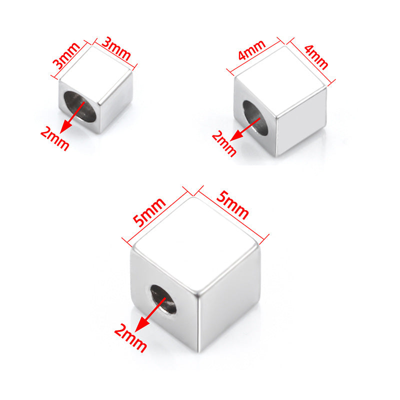 Stainless Steel Square Metal Beads 3 4 5mm Polished Silver 100pcs 2