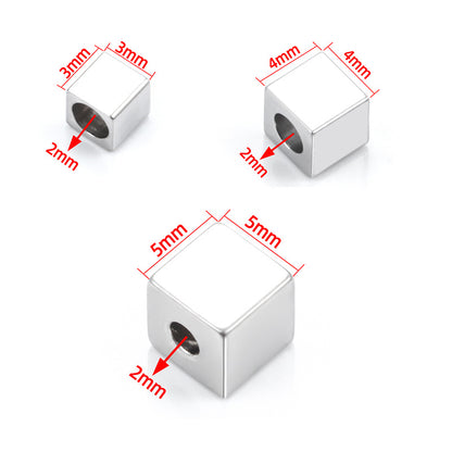 Stainless Steel Square Metal Beads 3 4 5mm Polished Silver 100pcs 2