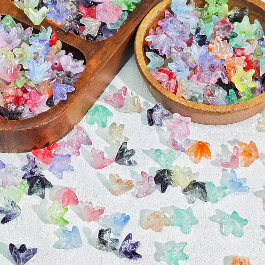 Gradient Five-Petal Flower Glass Beads 10x12mm Translucent Mixed Colors 50pcs