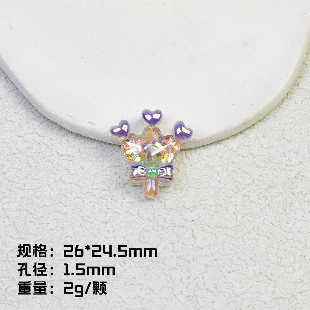 Glitter Crown Lollipop Resin Beads 26mm Transparent Pastel Colors 10pcs 9