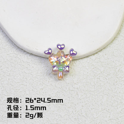 Glitter Crown Lollipop Resin Beads 26mm Transparent Pastel Colors 10pcs 9