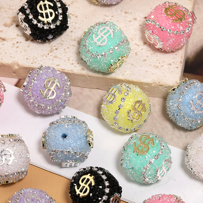 Dollar Bill Ball Rhinestone Beads 19mm Clustered Stones 5pcs 13