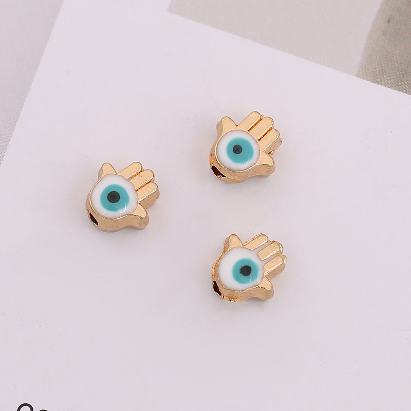 Palm Evil Eye Metal Beads 6mm Enamel Painted Gold Alloy 100pcs 3