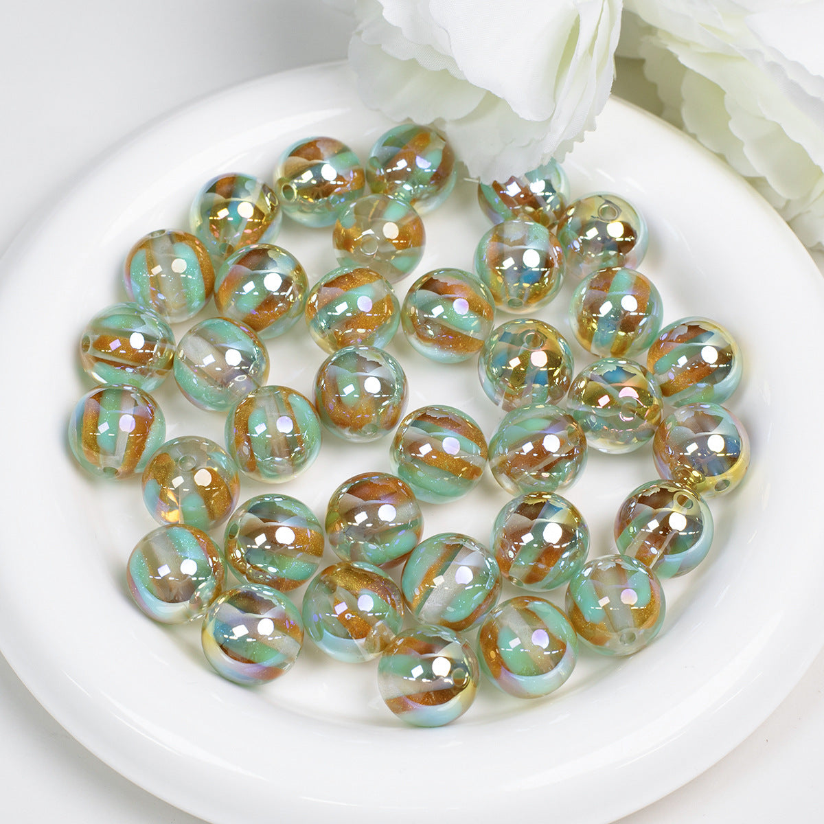 Gild Striped Resin Beads 16mm Round Multicolor 10pcs 13