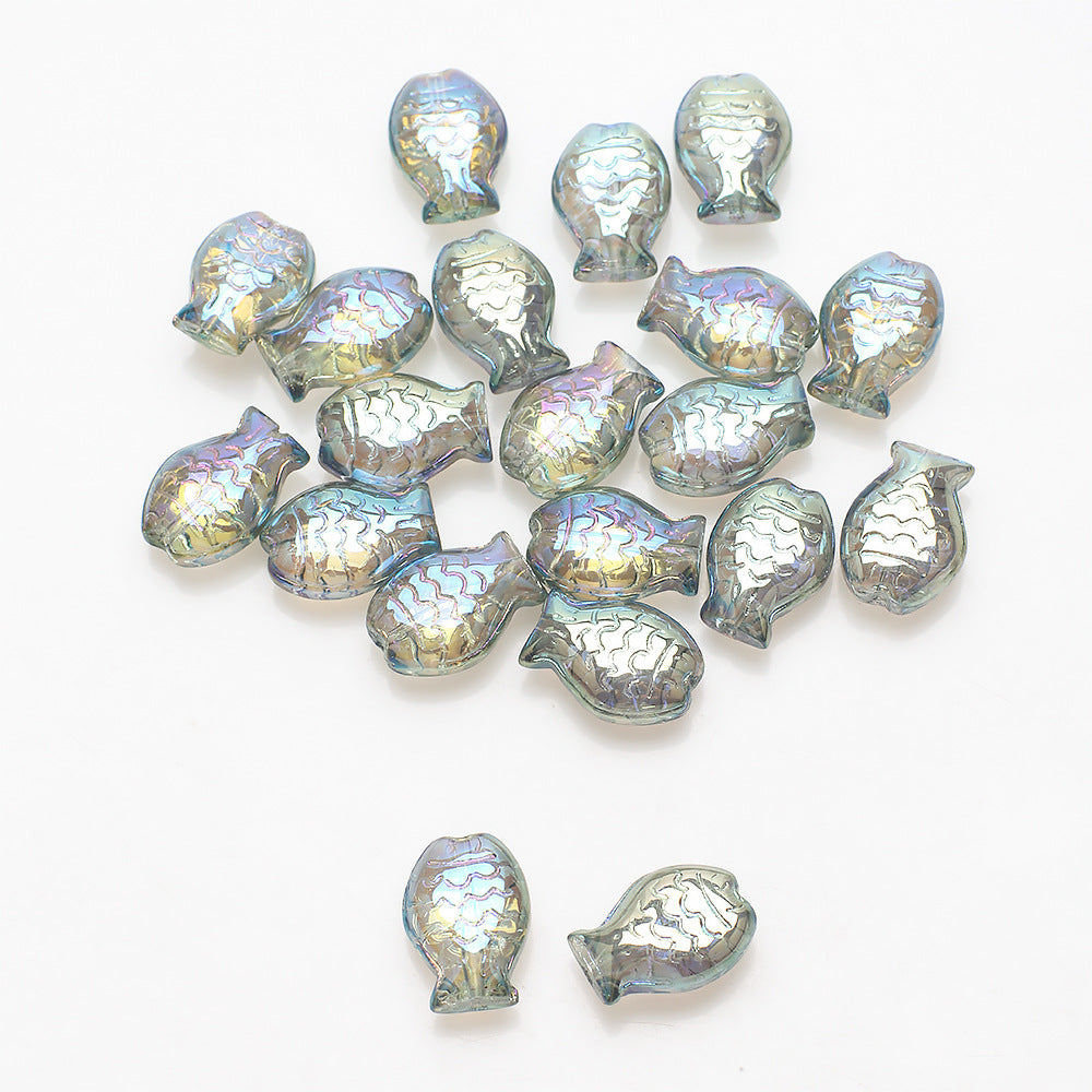 Electroplated Fish Glass Beads 10x14mm Japanese Style Perforated 30pcs 11
