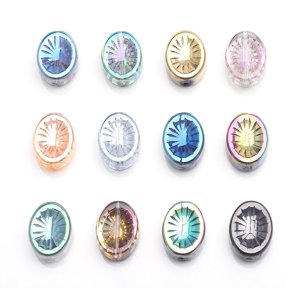 Electroplated Elliptical Flower Glass Beads 10x14mm Kiwi 20pcs