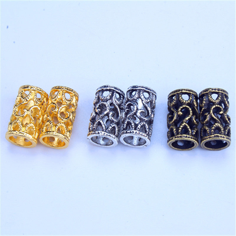 Tube Metal Beads 15mm Vintage Hollowed-Out Zinc Alloy 2pcs 2