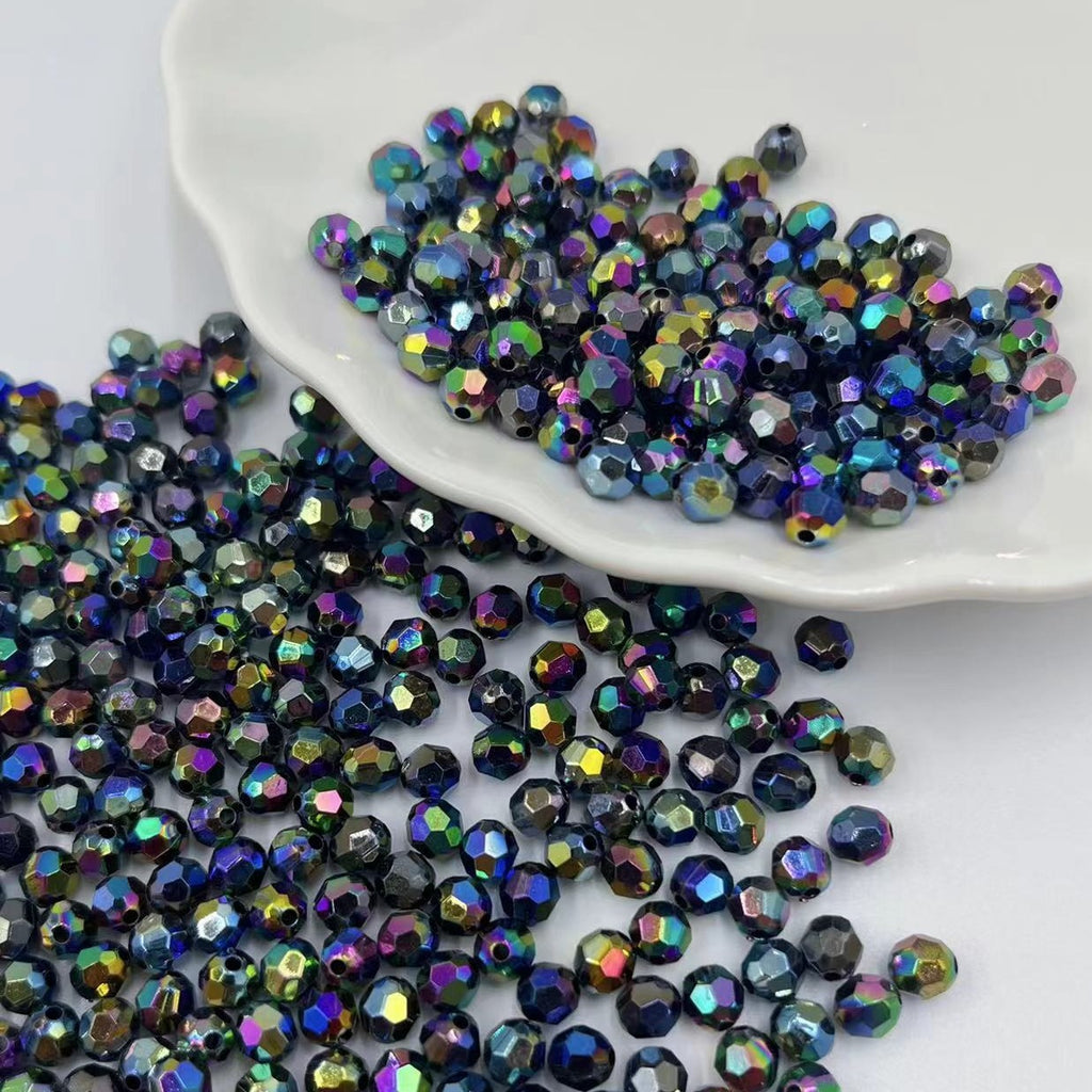 Plating Iridescent Faceted Acrylic Beads 10mm Solid Color 1000pcs
