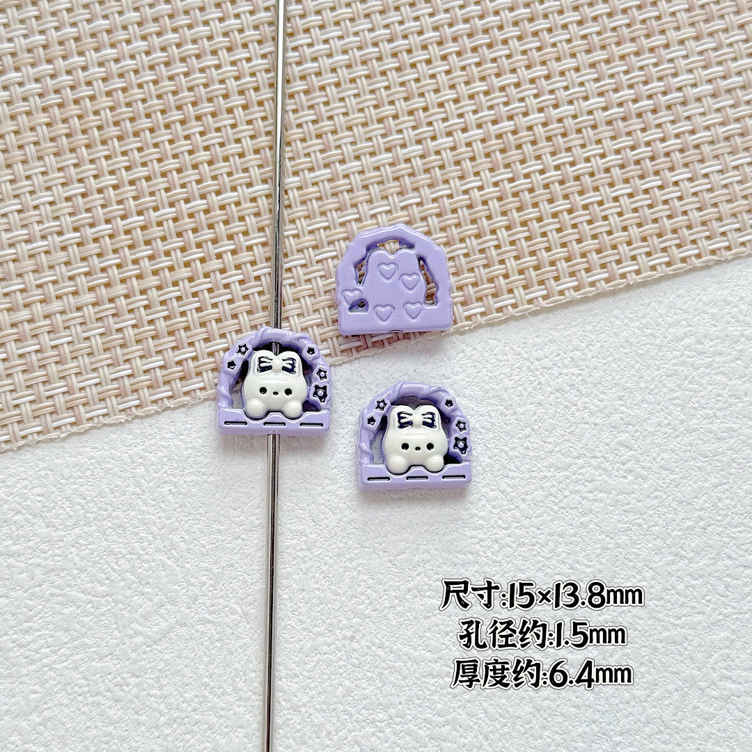 Baking Painted Window Kitten and Nice Rabbit Metal Beads 15/17mm 10pcs 6