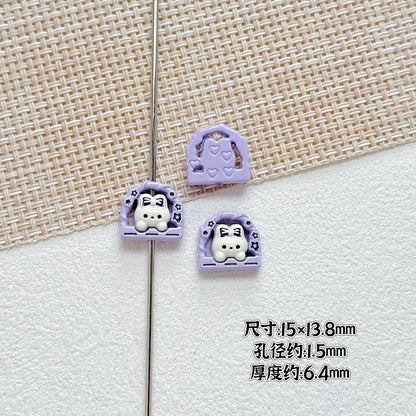 Baking Painted Window Kitten and Nice Rabbit Metal Beads 15/17mm 10pcs 6