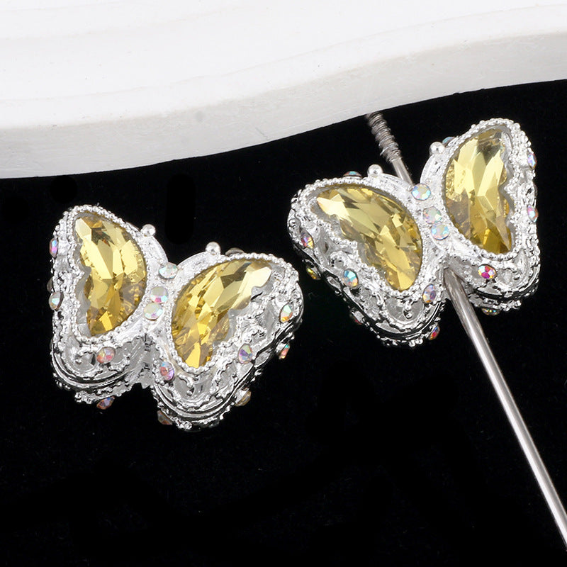 Butterfly Rhinestone Beads 28mm Colorful Silver Alloy 10pcs 10