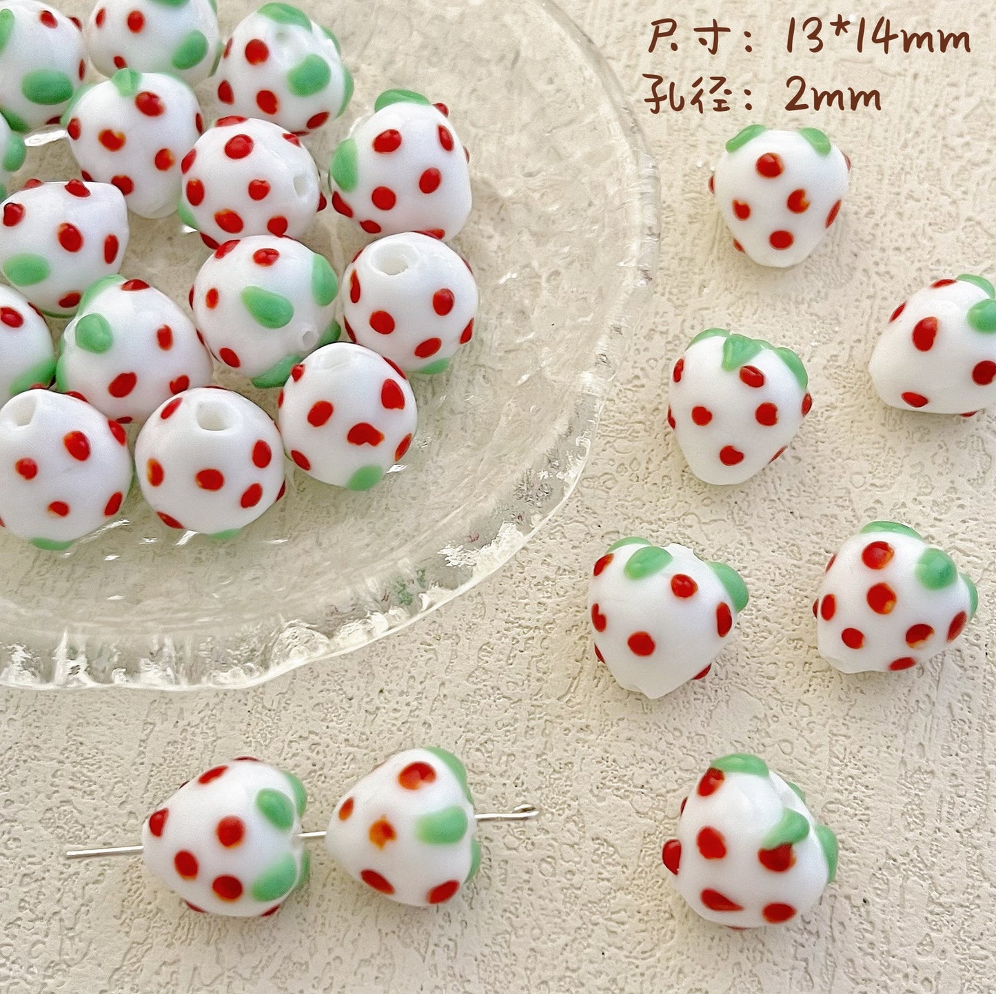 Hand Painted Strawberry Enamel Glass Beads 14mm 1pc 7