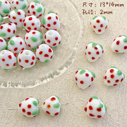 Hand Painted Strawberry Enamel Glass Beads 14mm 1pc 7