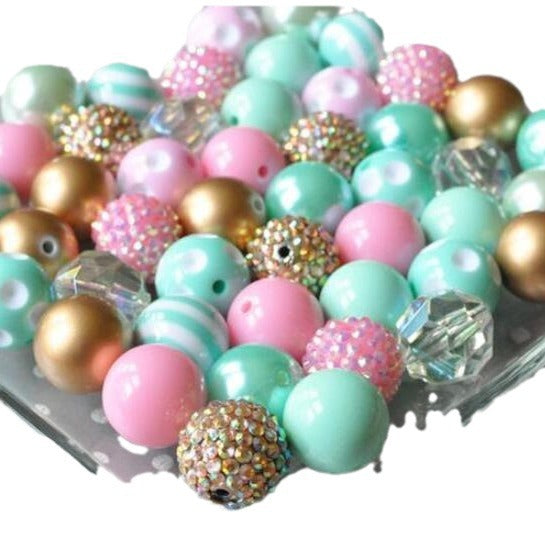 Bubblegum Beads 20mm Mint Green Pink Gold Polka Dot Chunky Mix 50pcs 3
