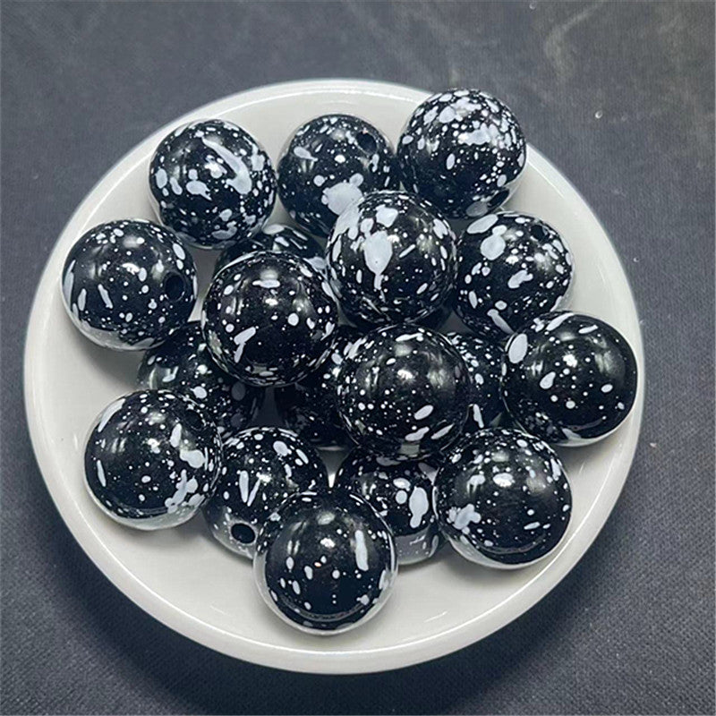 Hand Painted Acrylic Beads 16mm Inkjet Splatter Pink Glossy 100pcs 2