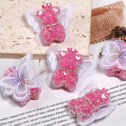 Winged Little Bear Rhinestone Beads 25x41mm Sparkling Lace Wings 5pcs 9
