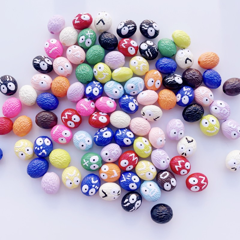 Hand Painted Coal Ball Acrylic Beads 12mm Colorful Expression 20pcs 2