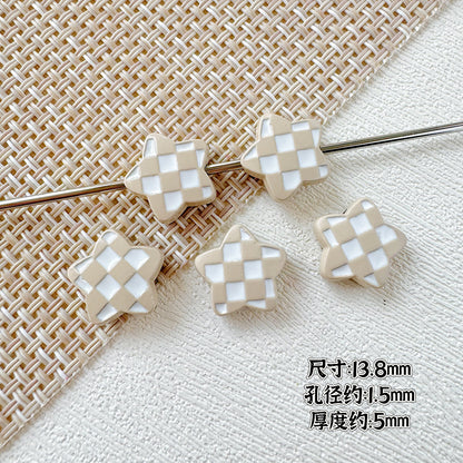 Star and Heart Metal Beads 13mm Baking Painted Houndstooth 10pcs 13