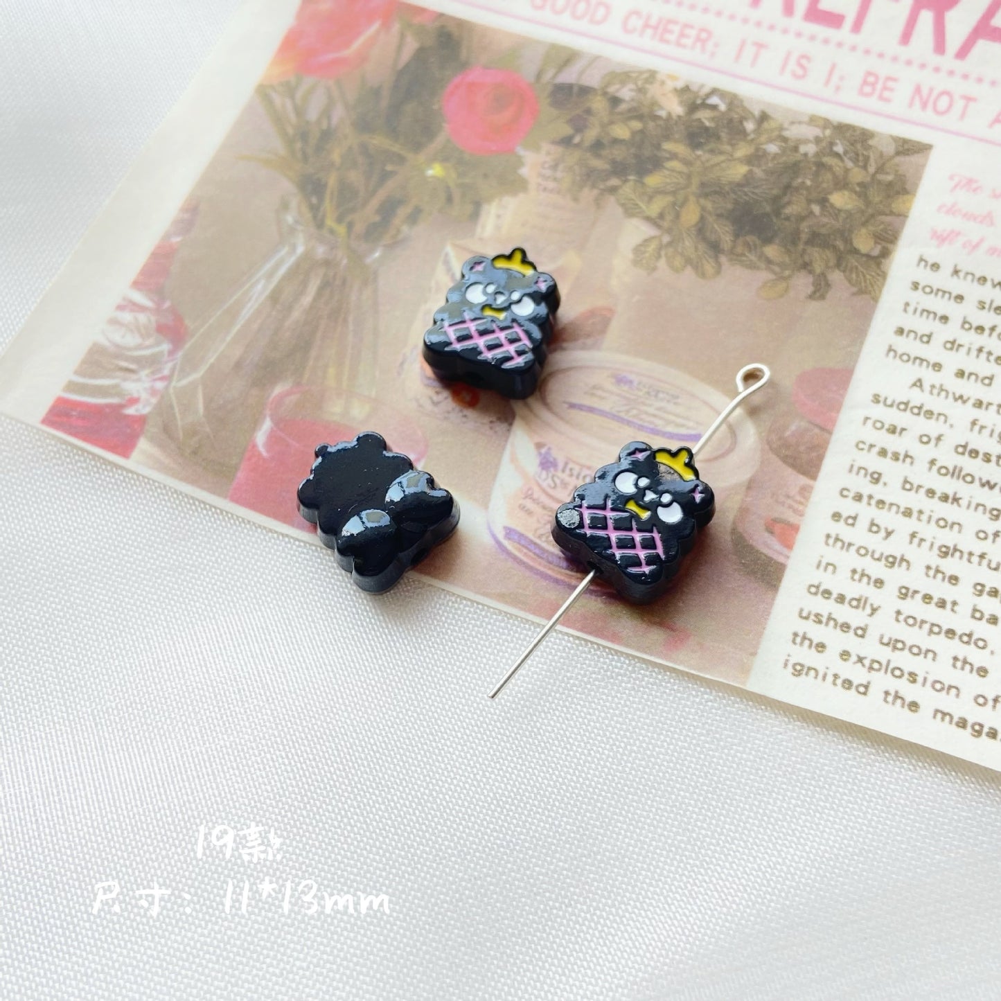 Silicone Focal Beads Sassy Barbie Style Baking Painted Alloy Black Pink 20