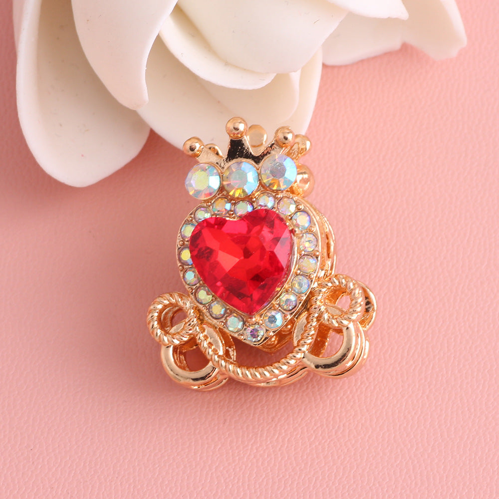 Heart Pumpkin Carriage Rhinestone Beads 28mm Alloy Pave Multi Color 5pcs 22