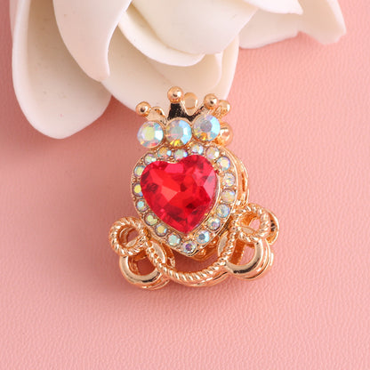 Heart Pumpkin Carriage Rhinestone Beads 28mm Alloy Pave Multi Color 5pcs 22