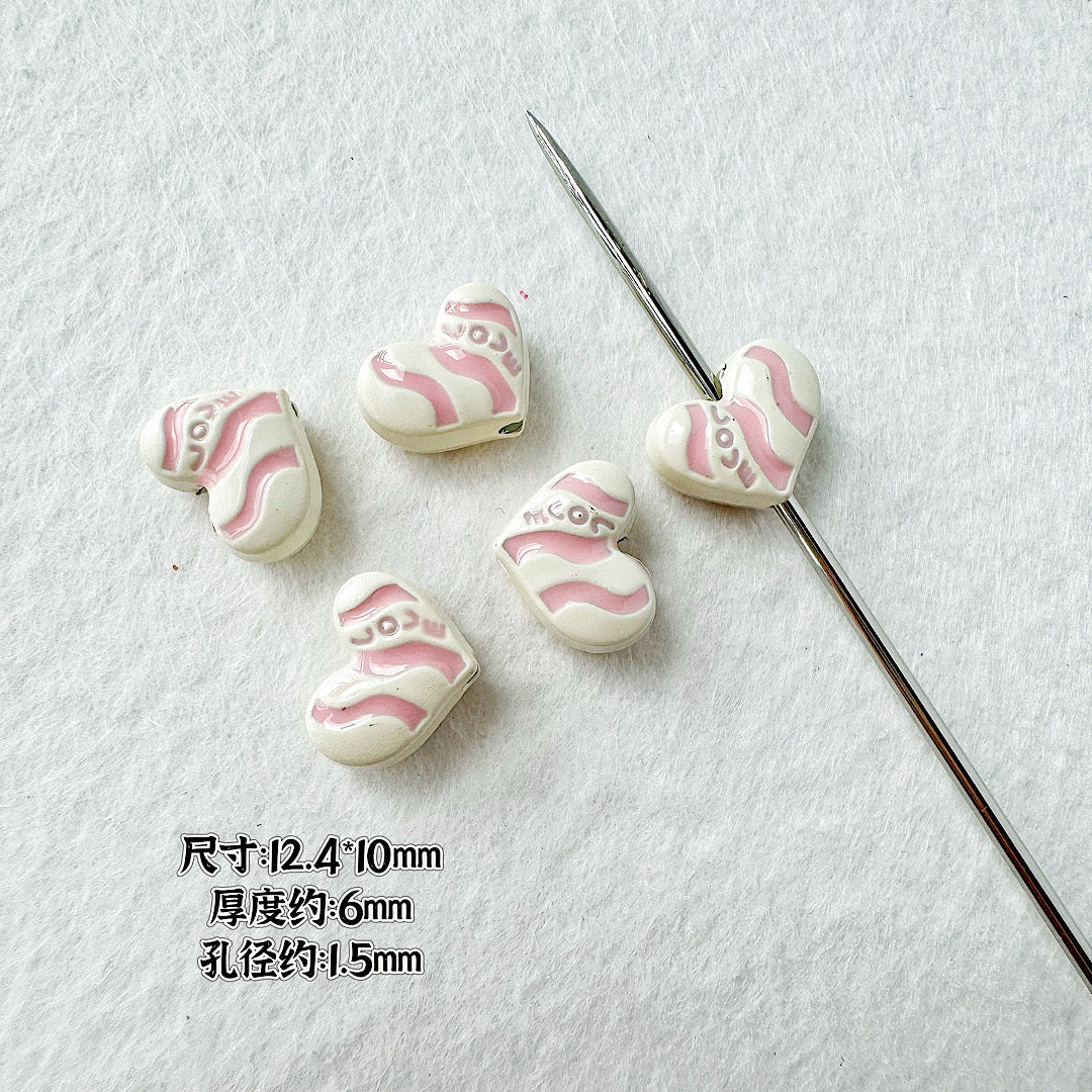 Heart Metal Beads Baking Painted Bubble Tea Design Alloy 10pcs 16