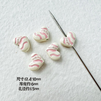 Heart Metal Beads Baking Painted Bubble Tea Design Alloy 10pcs 16