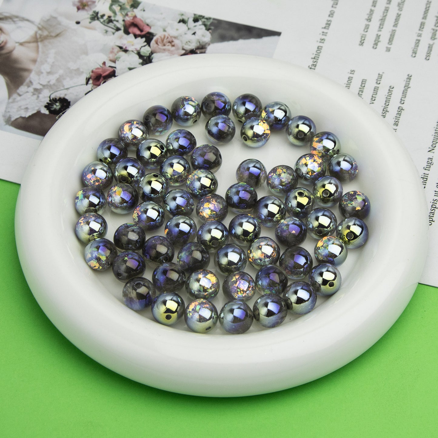 Iridescent Foil Filled Resin Beads 8-16mm Glossy Multicolor 40pcs 15