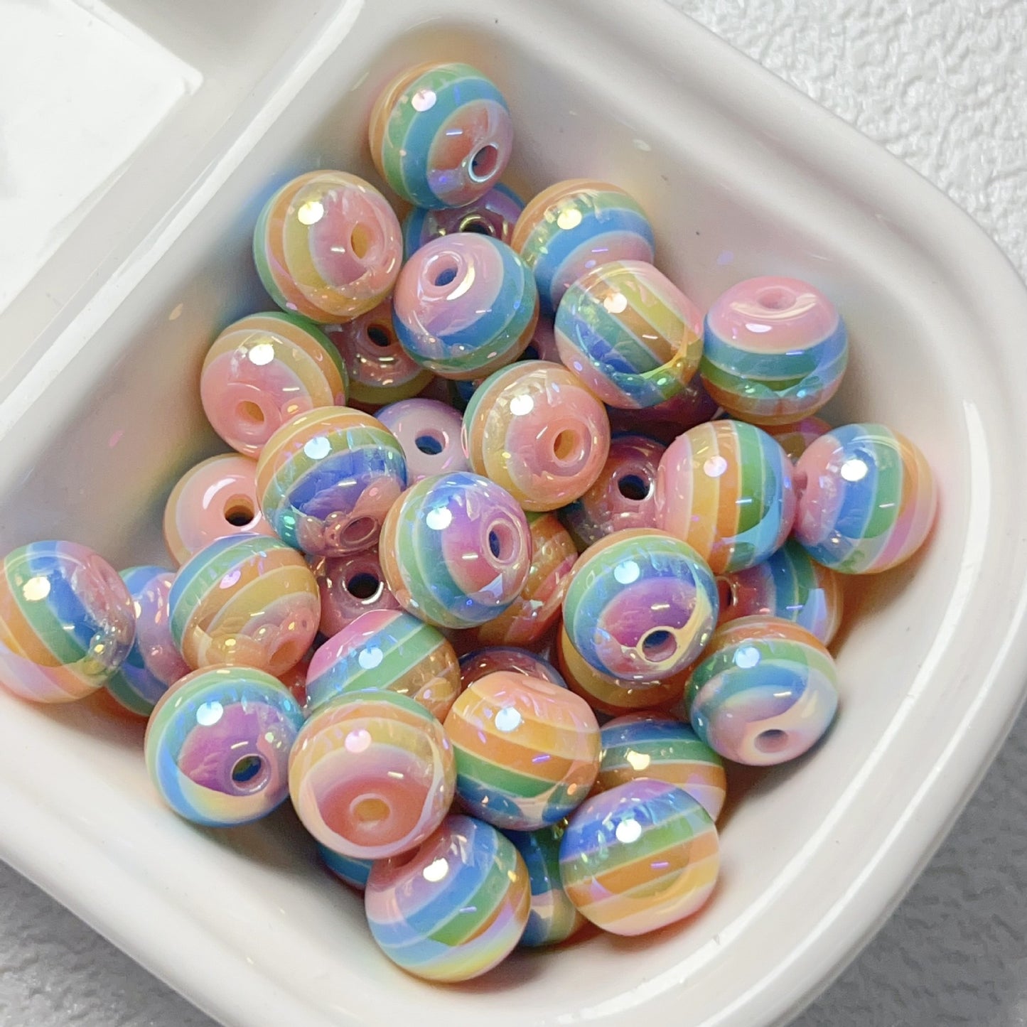 UV Plating Striped Resin Beads 11mm Glossy Round 20pcs 13