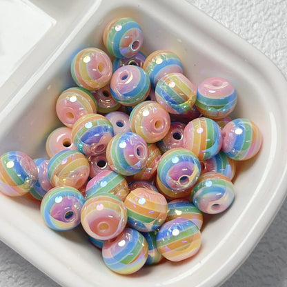 UV Plating Striped Resin Beads 11mm Glossy Round 20pcs 13
