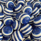 Striped Bubblegum Beads 20mm Navy Blue White Chunky Resin 10pcs 2