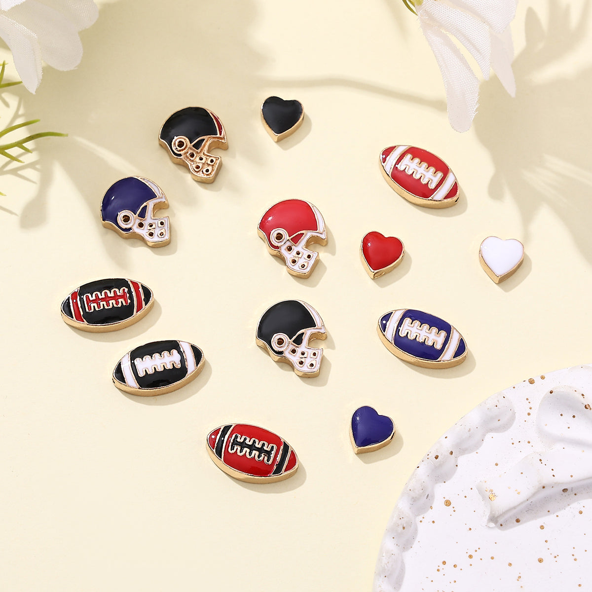 Rugby Series Metal Beads Enamel Painted Zinc Alloy 50pcs
